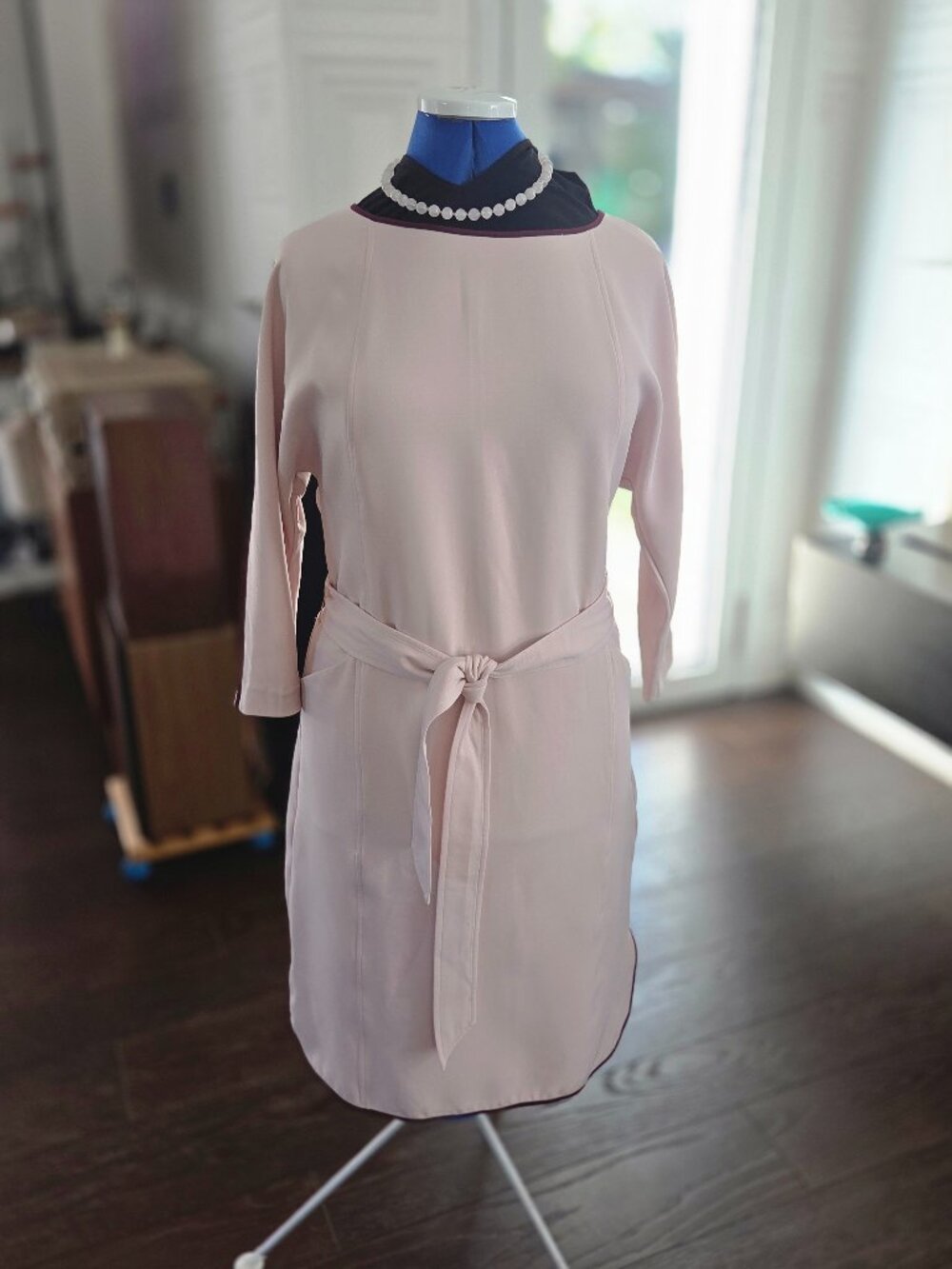 Jasper Conran Pink & Burgundy Striped Belted Dress — Chic & Timeless